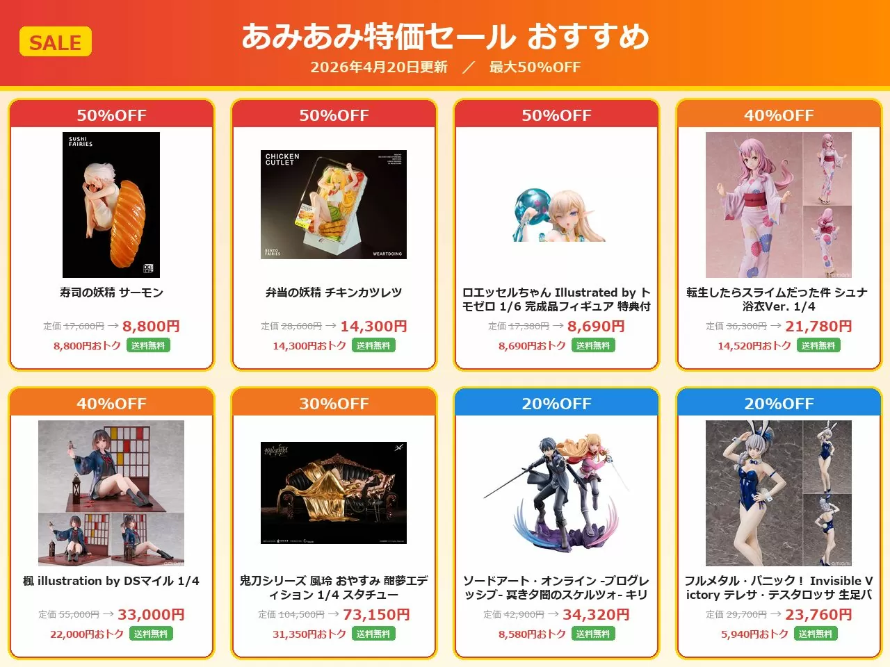 【最大50%OFF】あみあみフィギュアセールおすすめまとめ｜2026年4月20日更新