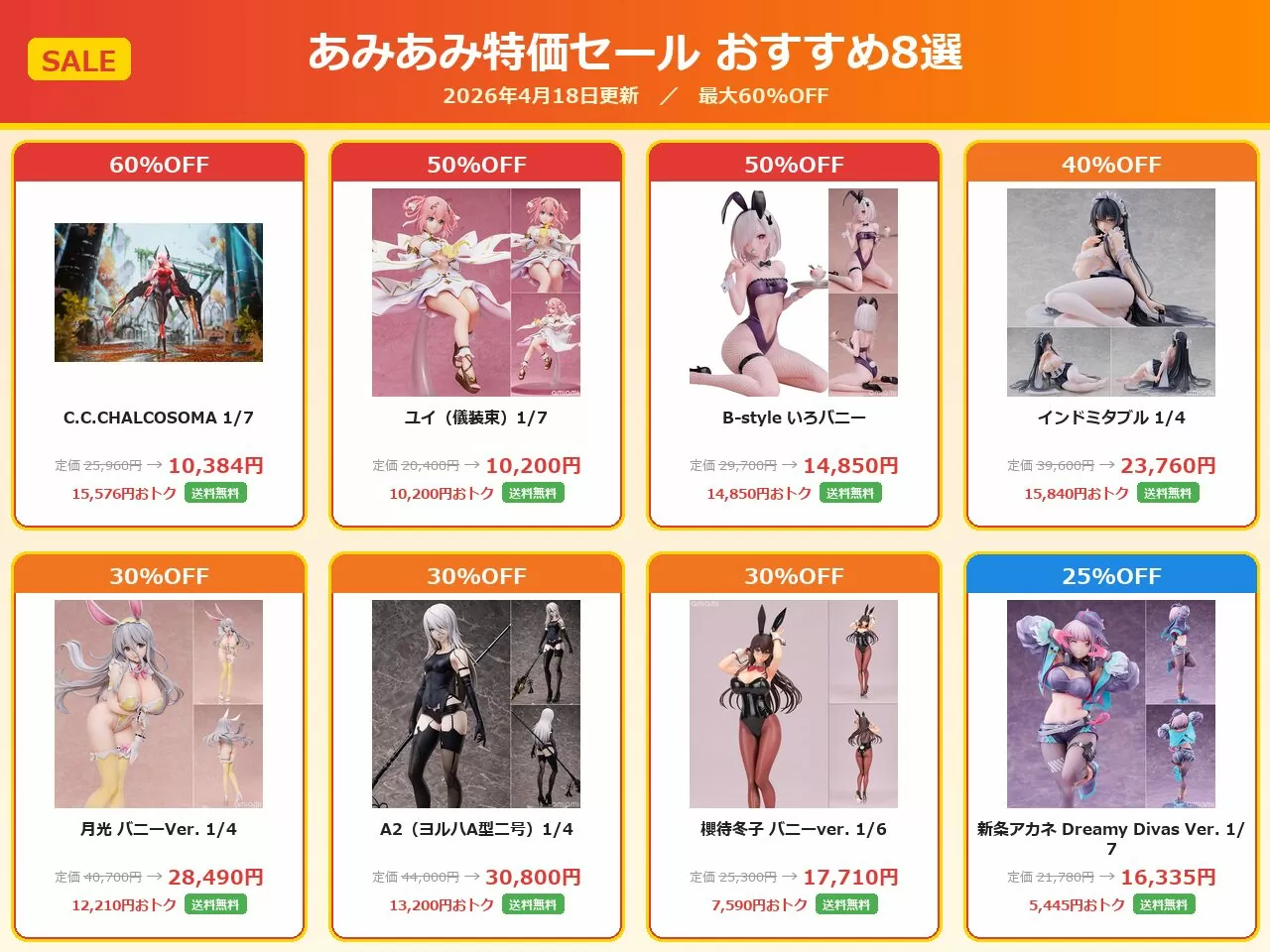 【最大60%OFF】あみあみフィギュアセールおすすめまとめ｜2026年4月18日更新